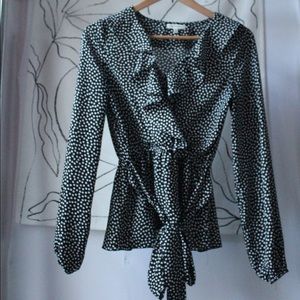 Max Studio Black Polka dot Wrap Top. NWOT.